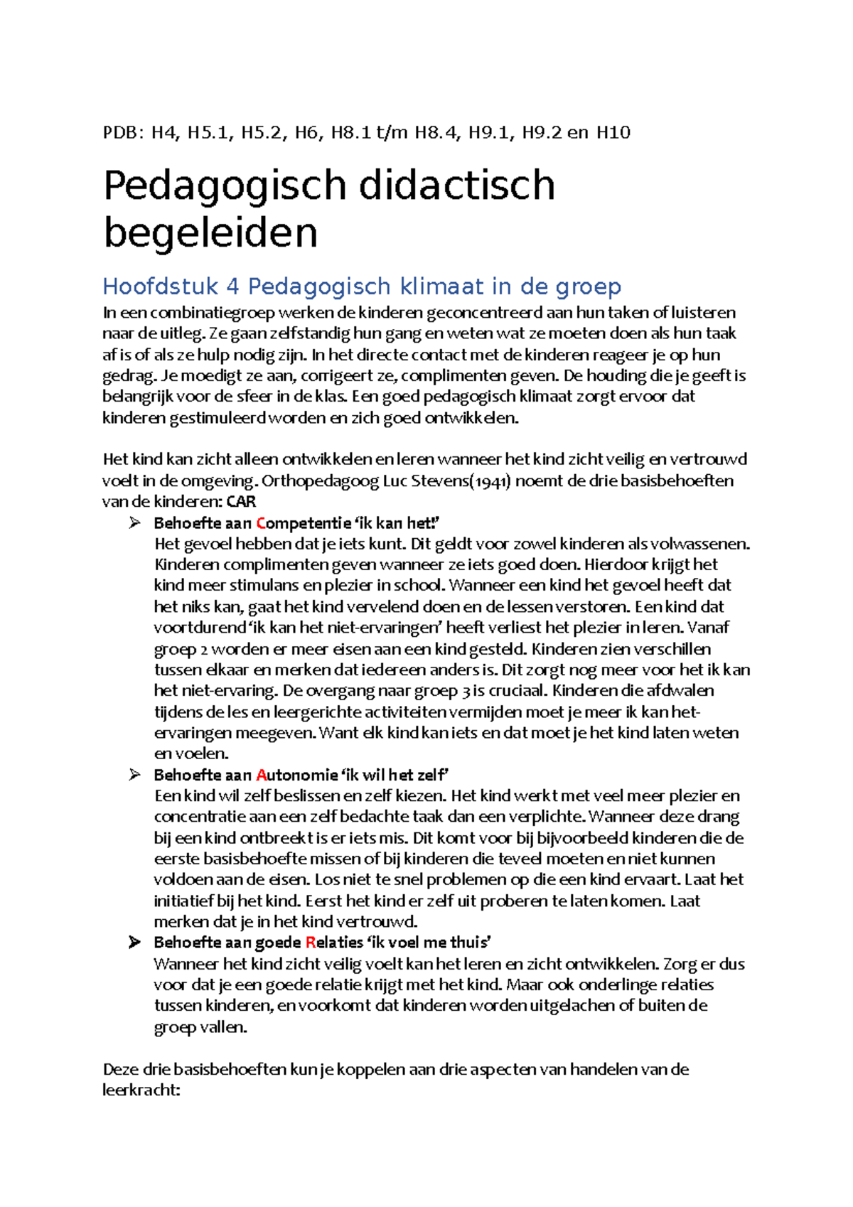 PDB Samenvatting - PDB: H4, H5, H5, H6, H8 H8, H9, H9 En H10 ...