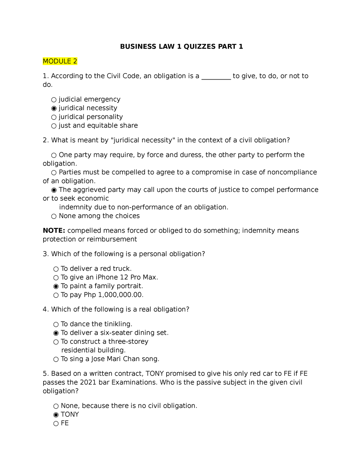 Buslaw 1 Quizzes (Part1) - BUSINESS LAW 1 QUIZZES PART 1 MODULE 2 ...