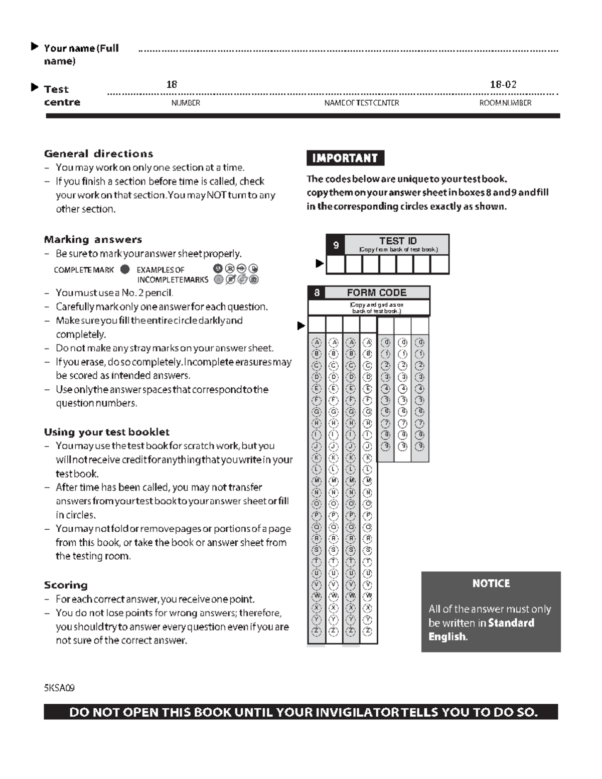 Test booklet cover - sadfddddddddddddádsadwas - Đại số tuyến tính - 18 ...