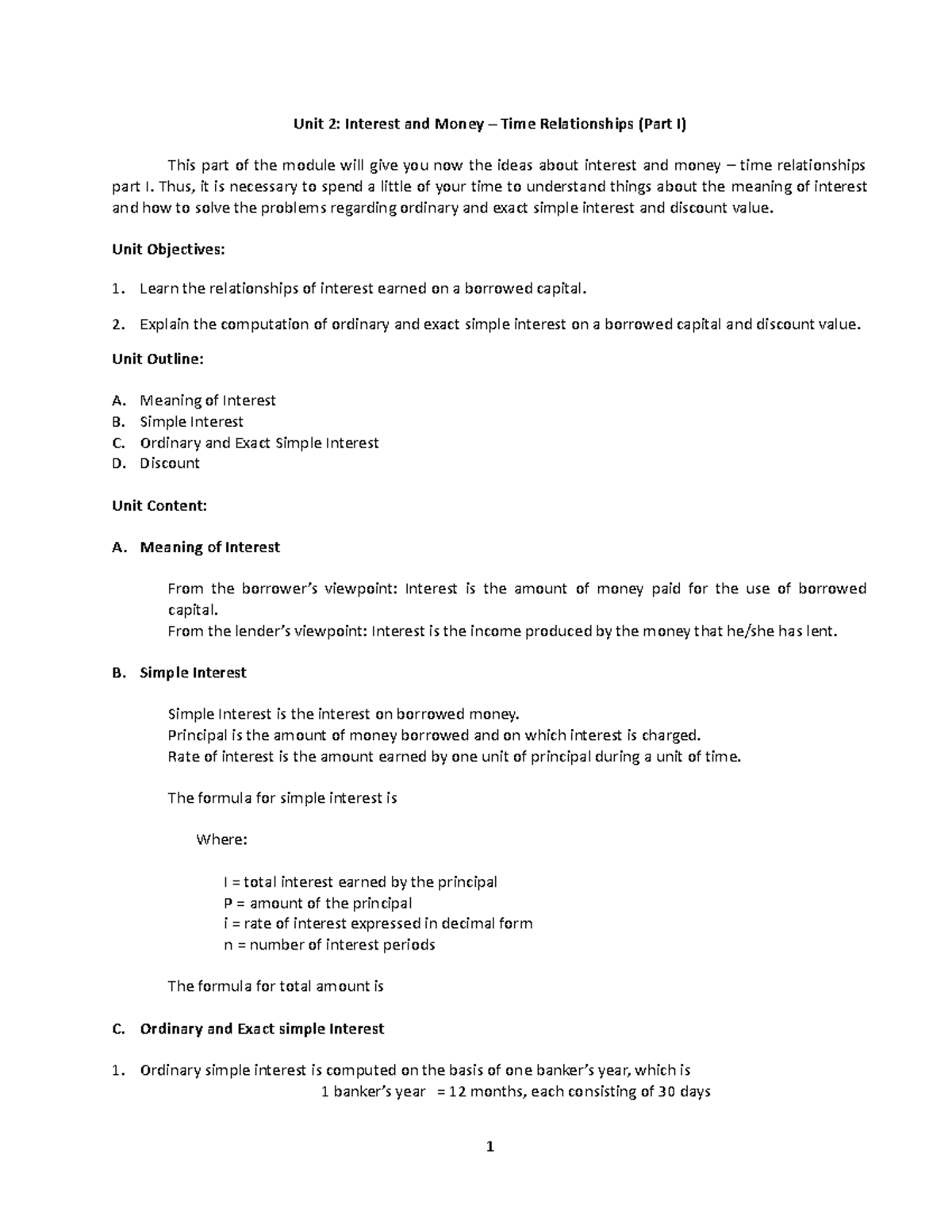 E - This part of the module will give you now the ideas about interest ...