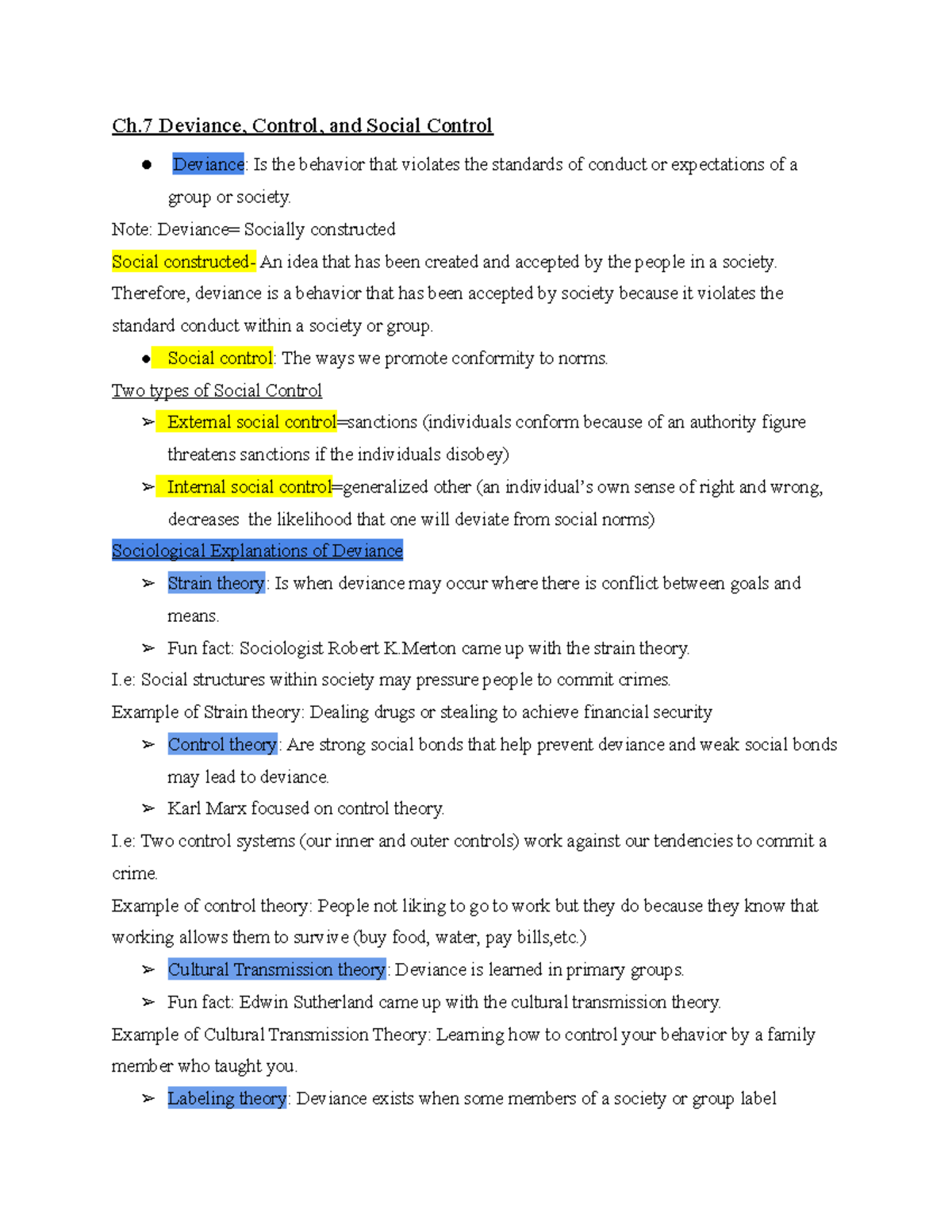 Ch 7 Deviance Control And Social Control Studocu