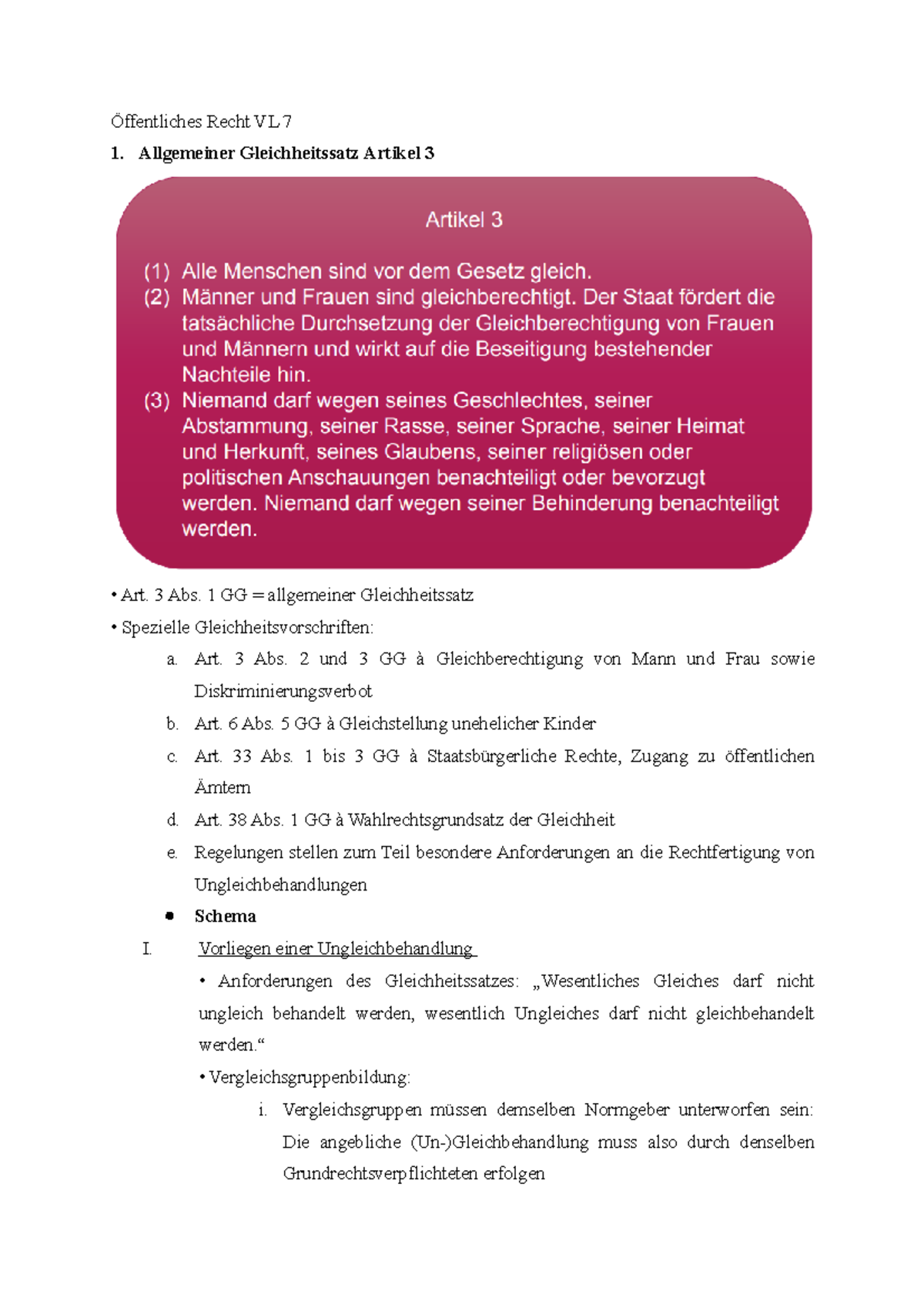 Artikel 79 Absatz 3 Gg Öffentliches Recht VL 7 - Allgemeiner Gleichheitssatz Artikel 3 Art. 3
