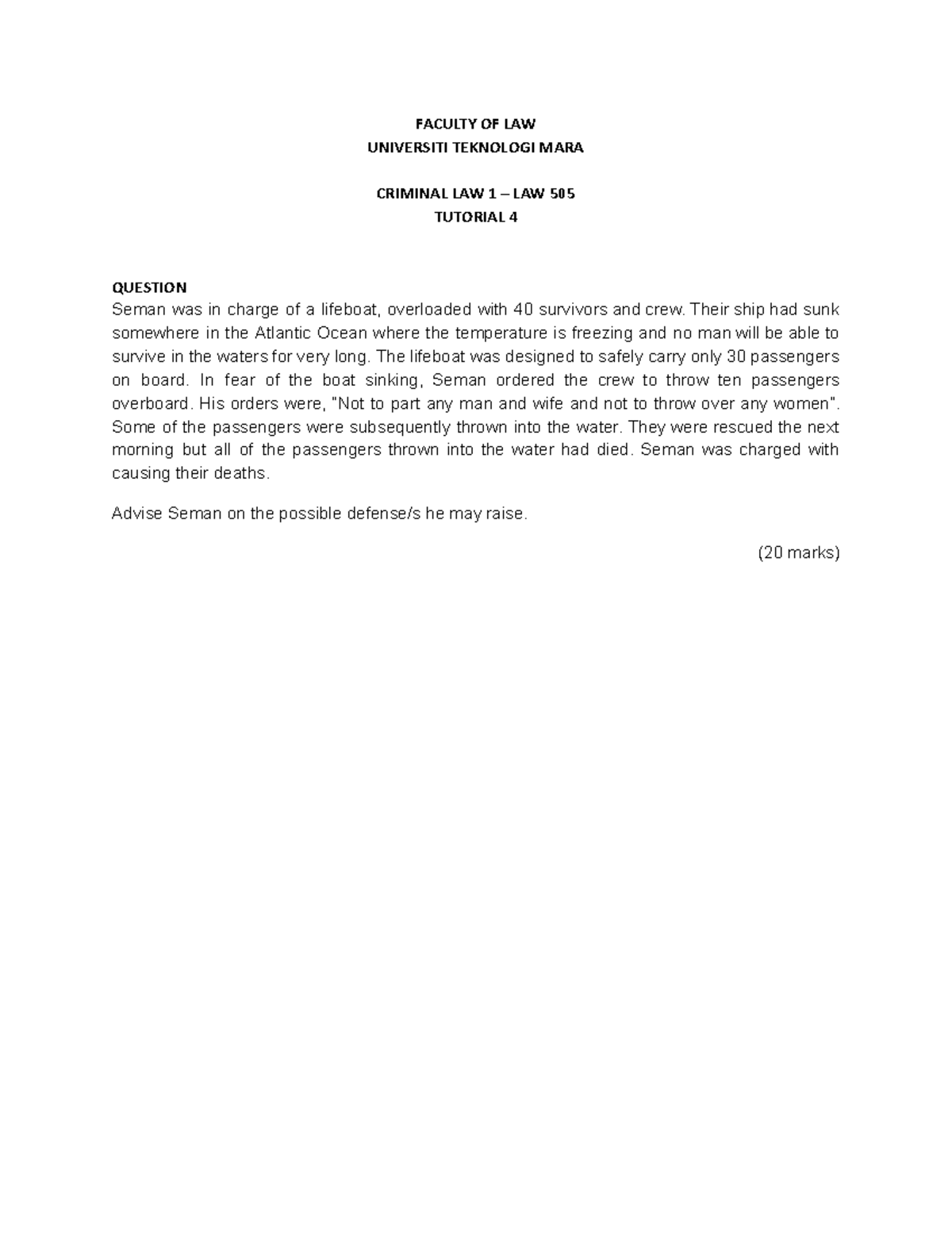 Criminal Tuto 4 Law Faculty Of Law Universiti Teknologi Mara Criminal