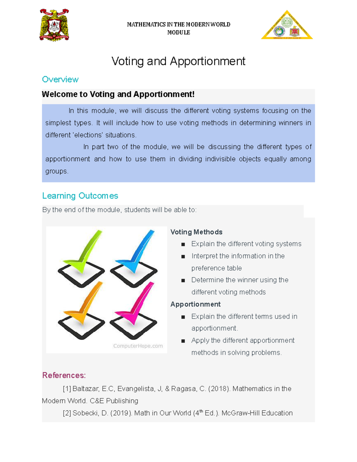 GE 3 MATH Module 8 - Voting Apportionment - MODULE Voting And ...