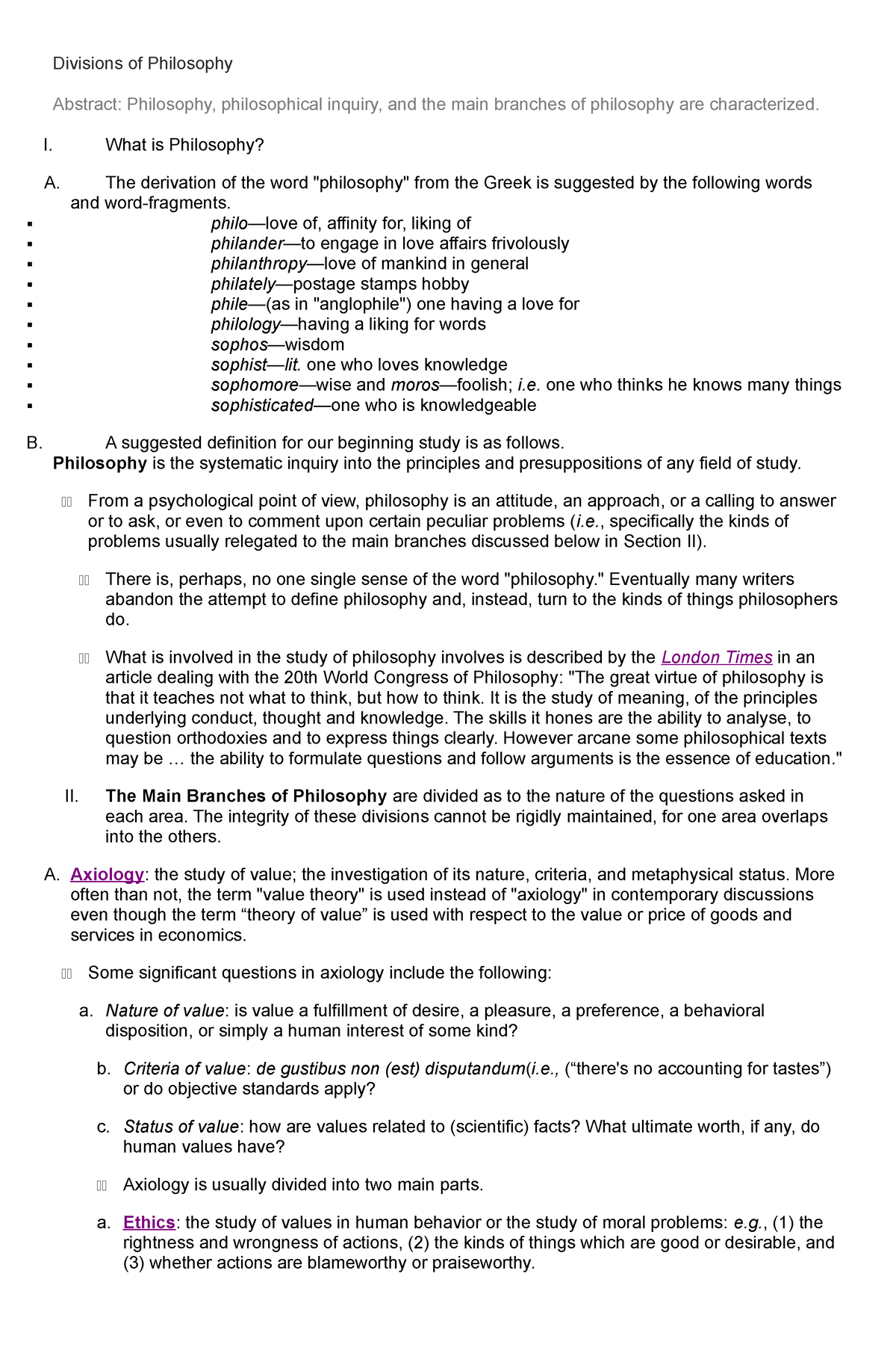 Divisions of Philosophy - Divisions of Philosophy Abstract: Philosophy ...