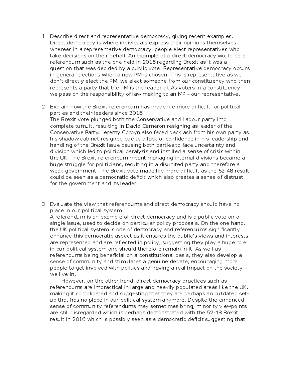 Democracy and participation questions - Describe direct and ...