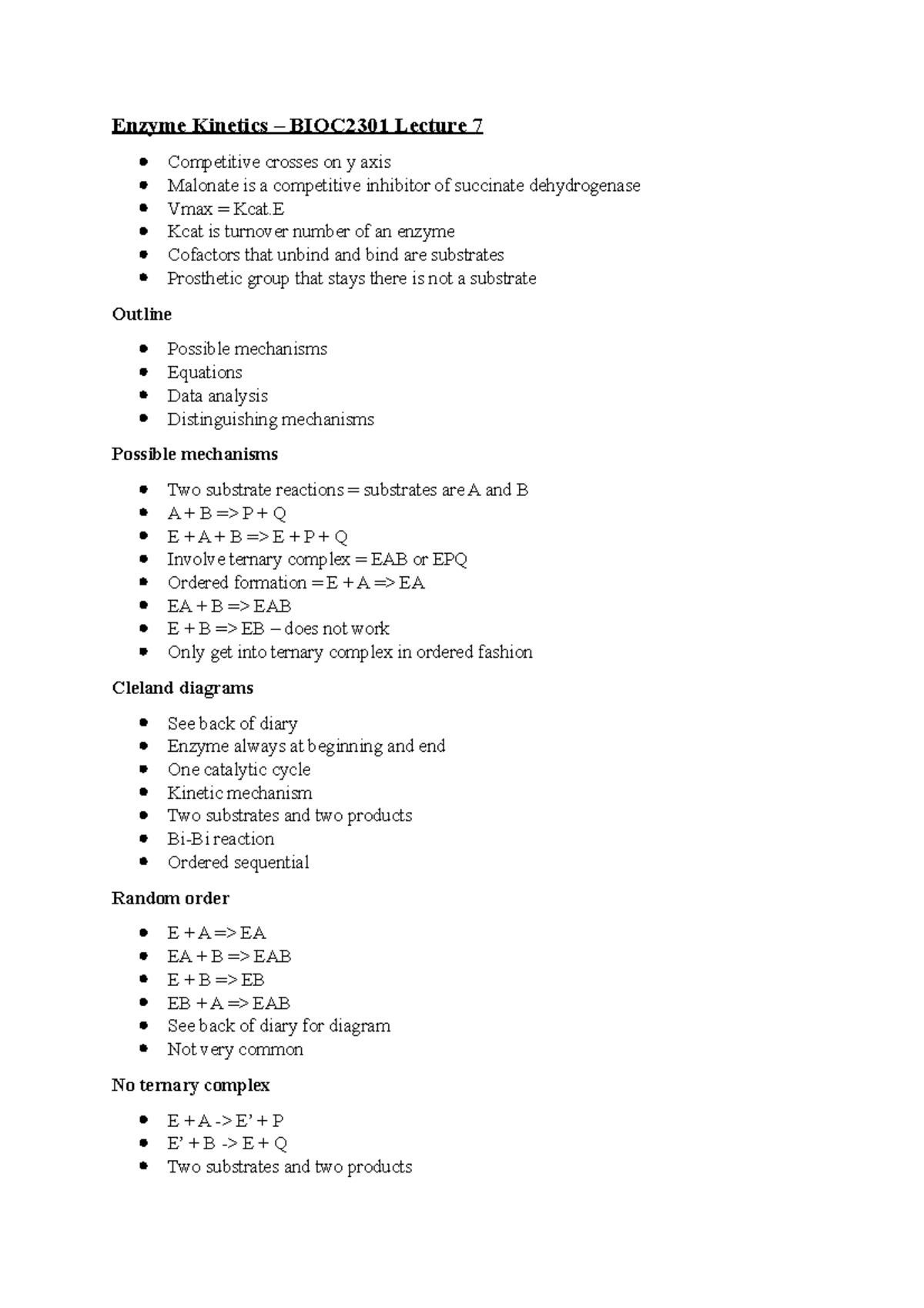 Lecture 7 Enzyme BIOC2301 Lecture 7 Competitive crosses on y