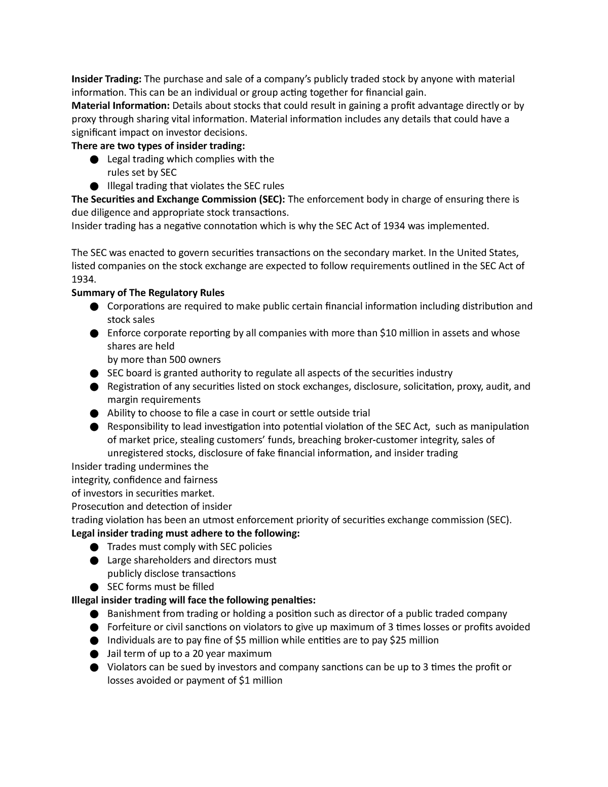 Group assignment Insider Trading - Insider Trading: The purchase and ...