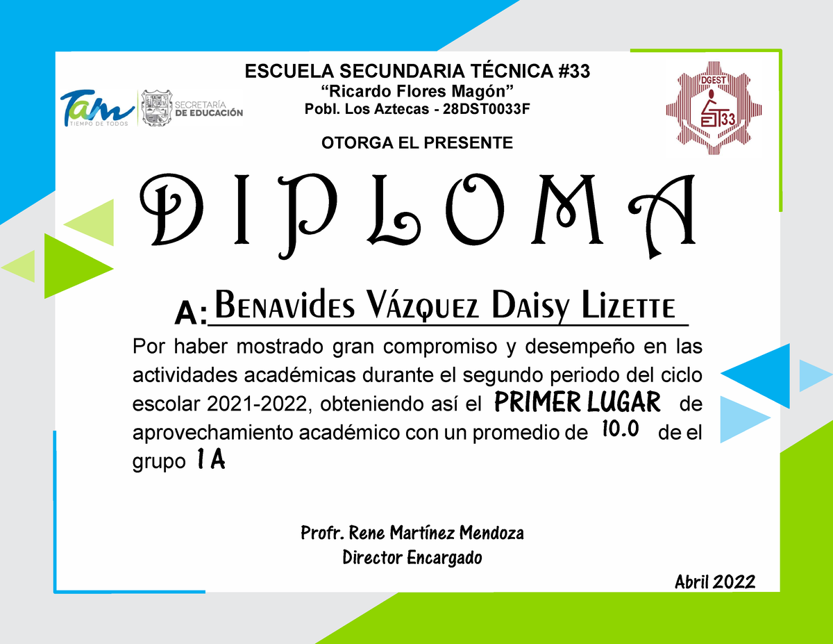 Diplomas Primero A Ricardo Flores Mag N Pobl Los Aztecas Dst F Otorga El