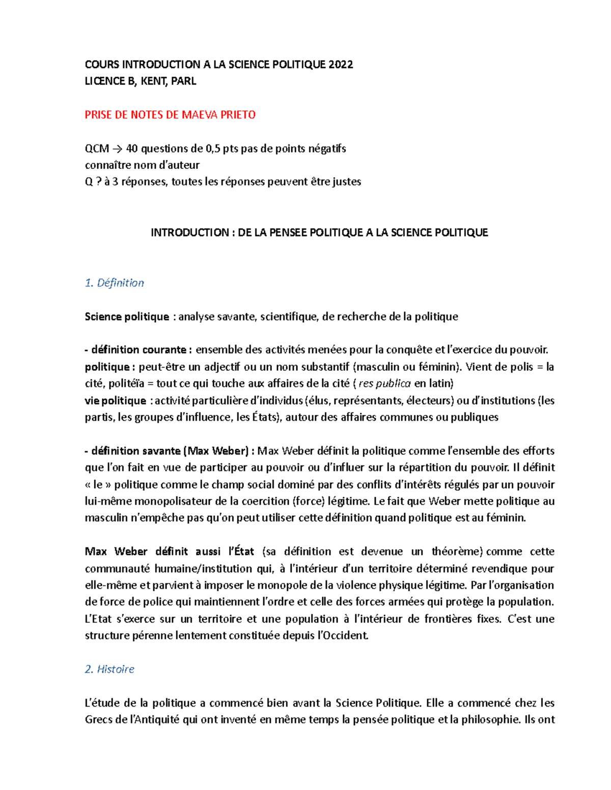 Cm science politique - COURS INTRODUCTION A LA SCIENCE POLITIQUE 2022 ...