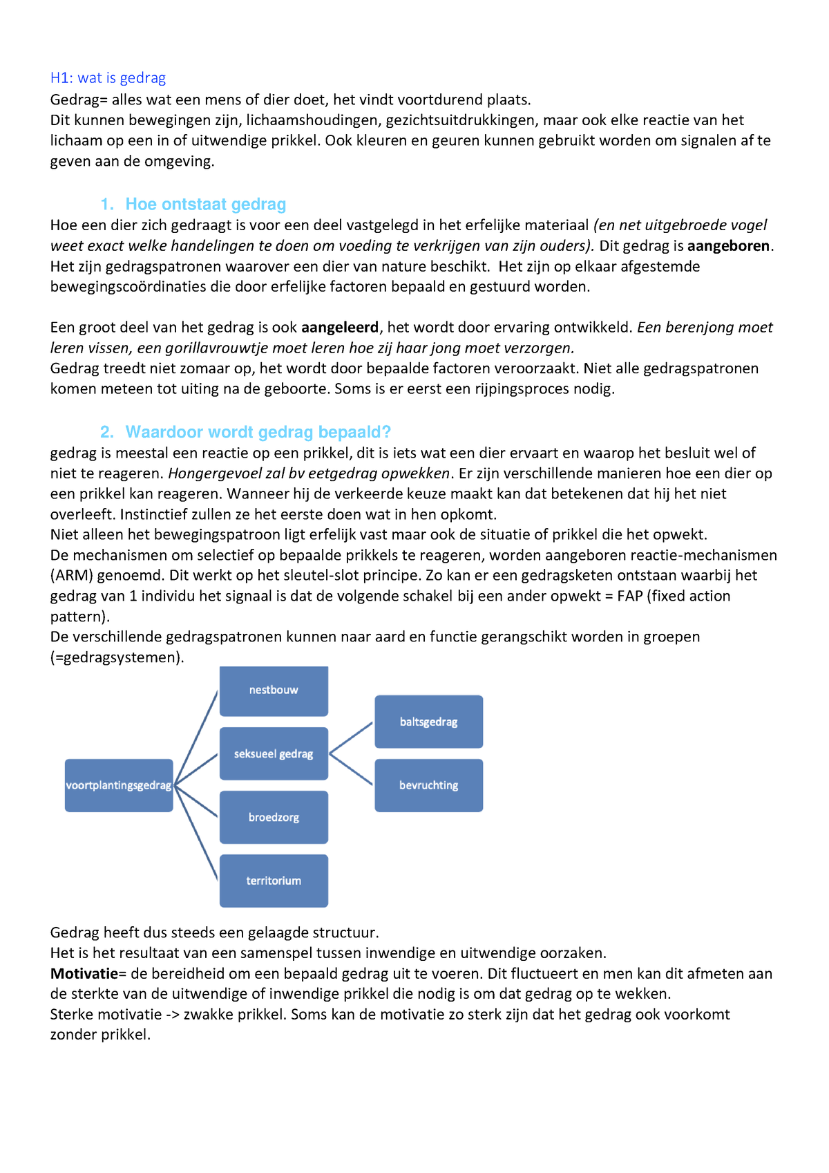 Samenvatting Ethologie - H1: Wat Is Gedrag Gedrag= Alles Wat Een Mens ...