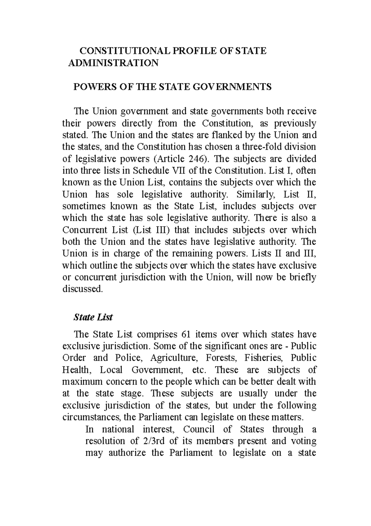 Constitutional Profile OF State Administration - CONSTITUTIONAL PROFILE ...