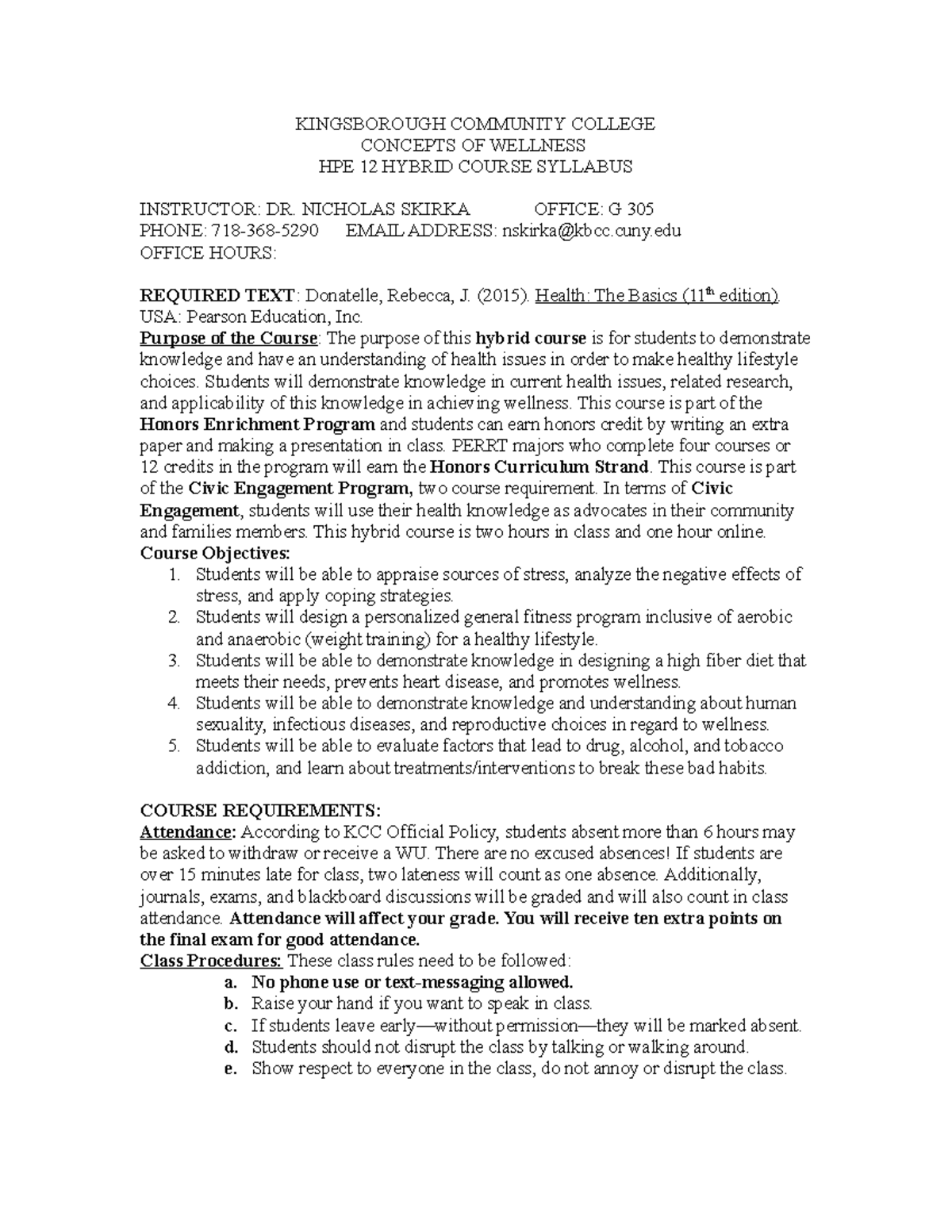 KCC Health Syllabus 2018 Dona - KINGSBOROUGH COMMUNITY COLLEGE CONCEPTS ...