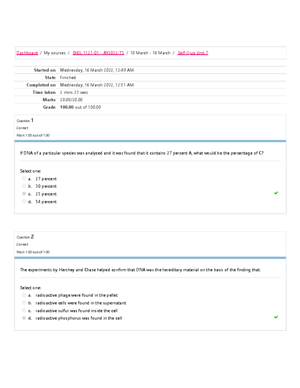 Self-Quiz Unit 7 Attempt Review - Started On Wednesday, 16 March 2022 ...