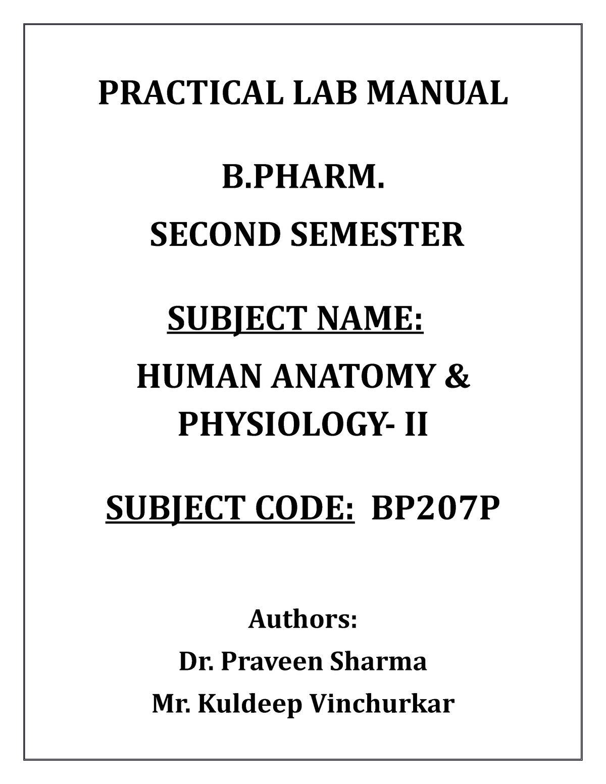 H.A.P-II (BP207P)- LAB Manual - PRACTICAL LAB MANUAL B. SECOND SEMESTER ...