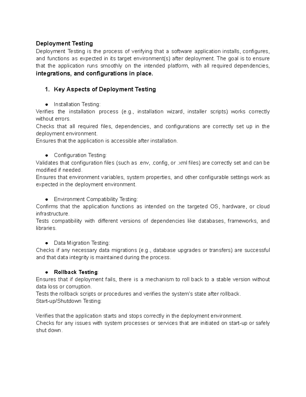 Deployment testing - Deployment Testing Deployment Testing is the ...