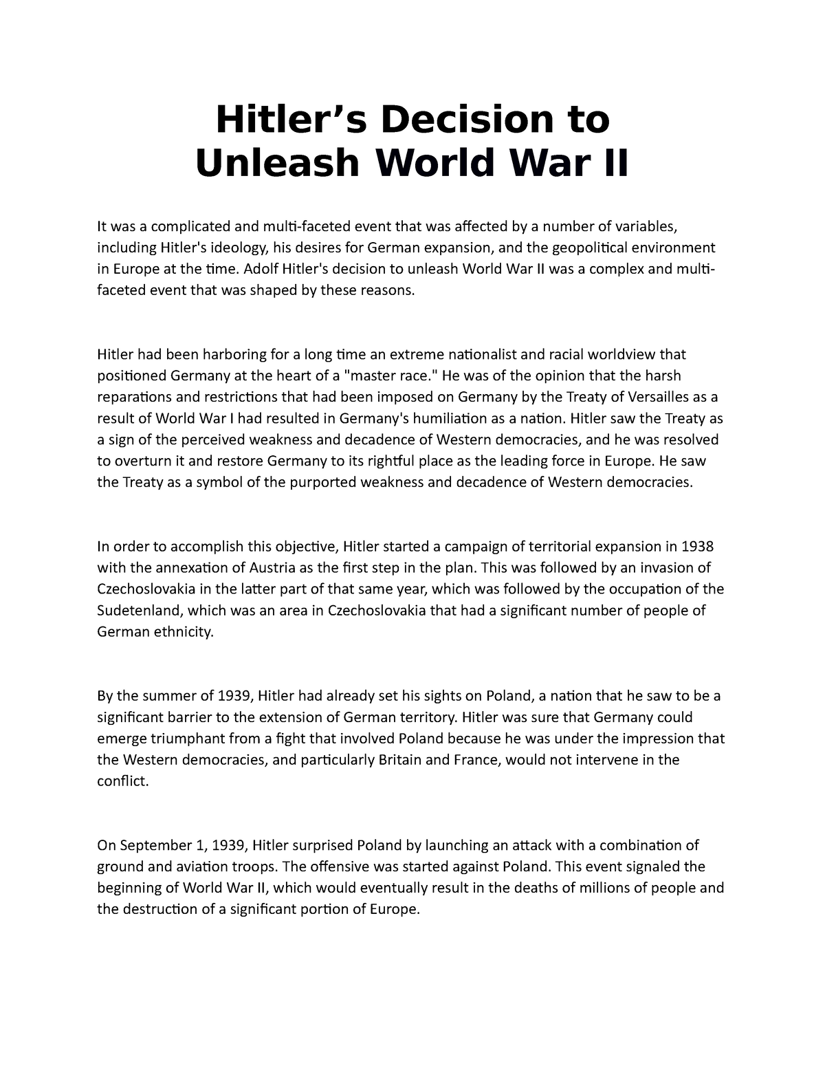 essay about hitler