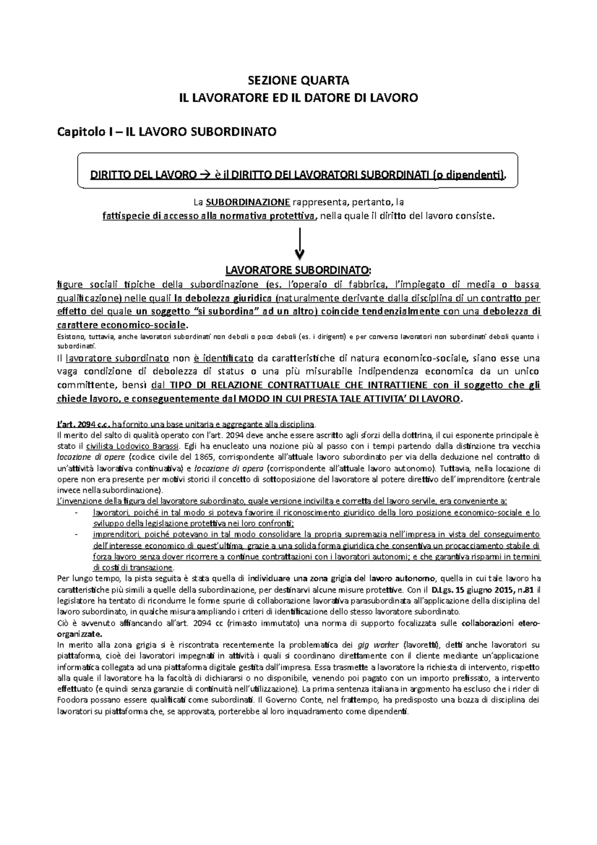 Sez. 4 - Cap.1 - IL Lavoro Subordinato - SEZIONE QUARTA IL LAVORATORE ...