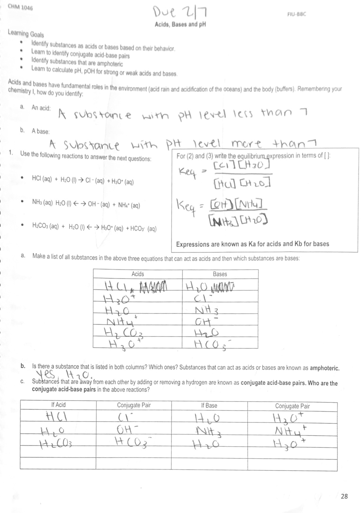 Acids Bases and PH CHM 1046 BBC - CHM1046 - Studocu