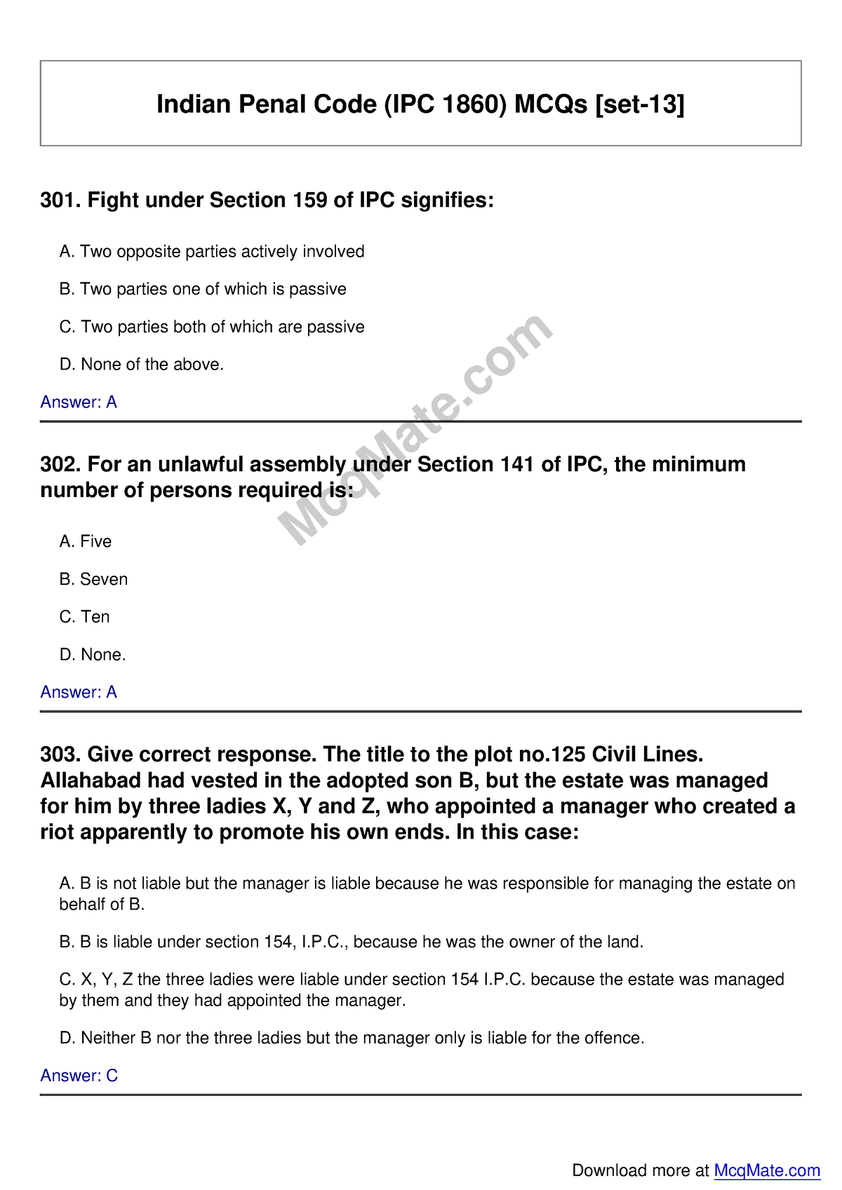 indian-penal-code-ipc-1860-solved-mcqs-set-13-mcq-mate-indian-penal