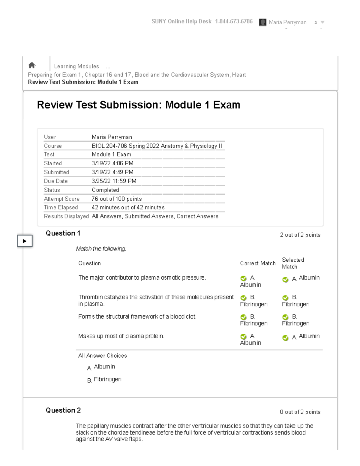 Module 1 EXAM Learning Modules Preparing for Exam 1, Chapter 16 and 17, Blood and the