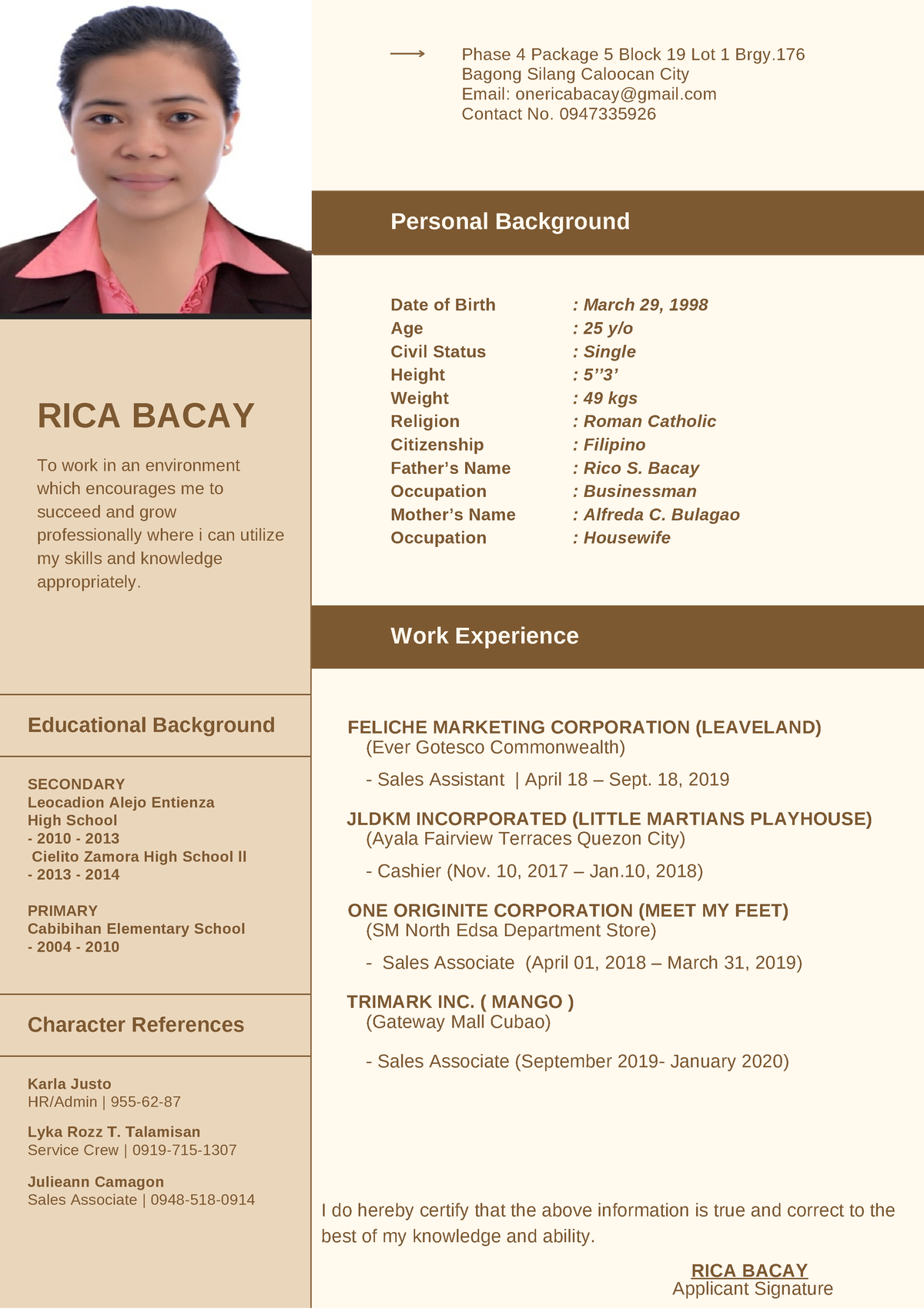 Beige and Brown Color Blocks Entry Level Fresher Resume - Character ...