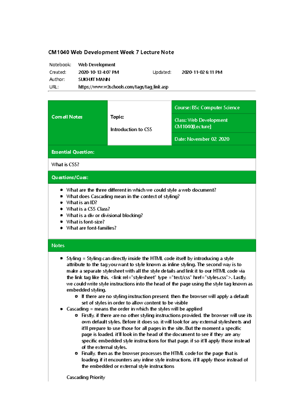 Web-Dev Week-7 Lecture Note - Notebook: Web Development Created: 2020 ...