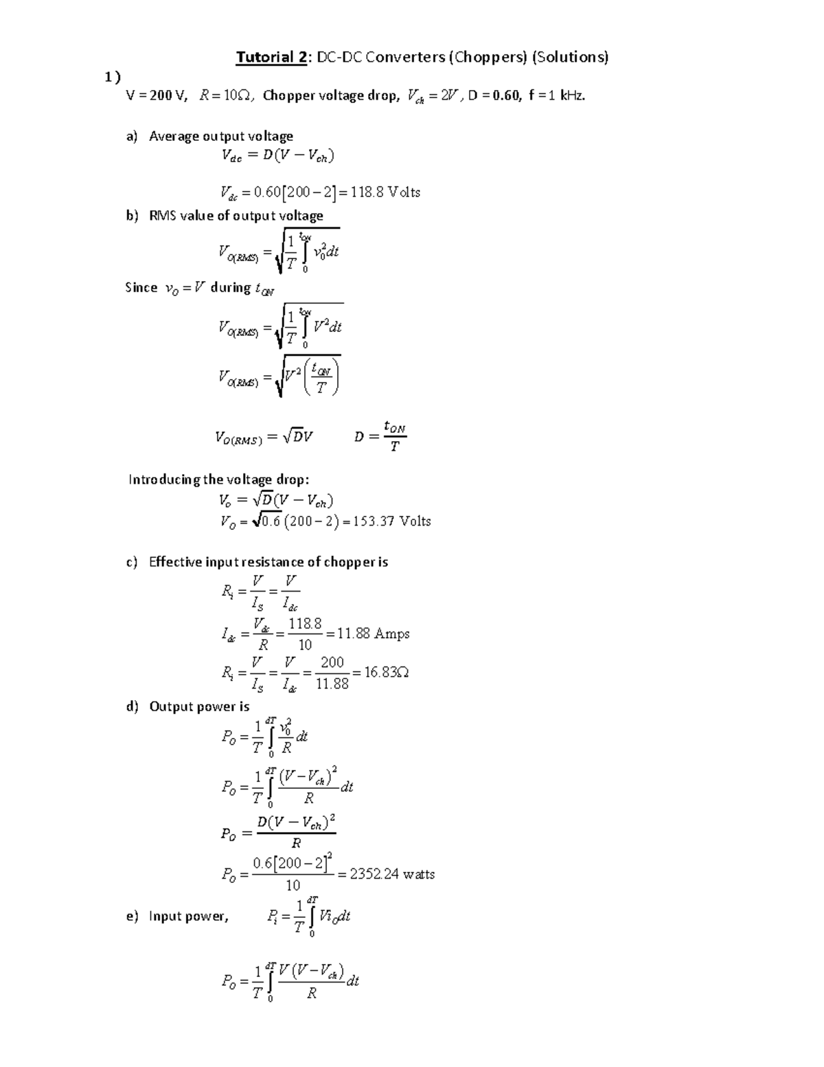 Tutorial 2 (Sol) Tutorial 2 DCDC Converters (Choppers) (Solutions