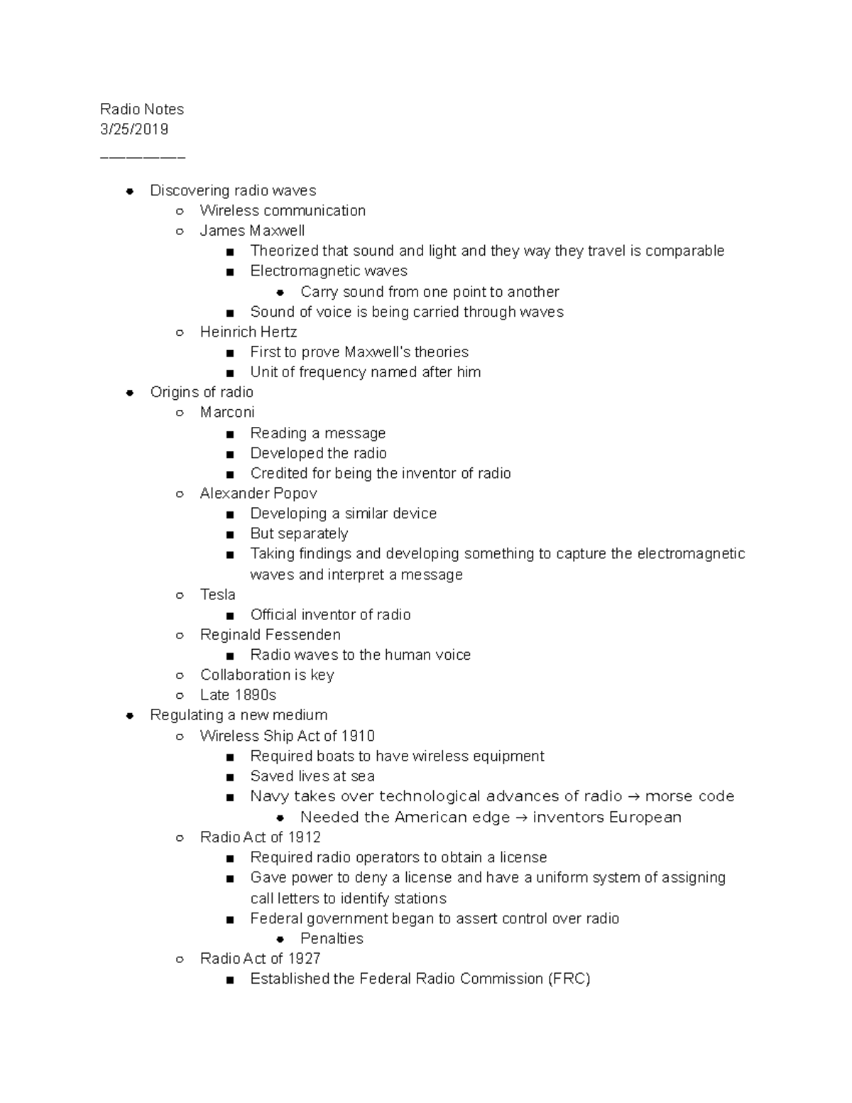 Radio Notes - COM 107 Hedges= - Radio Notes 3/25/ Discovering radio ...
