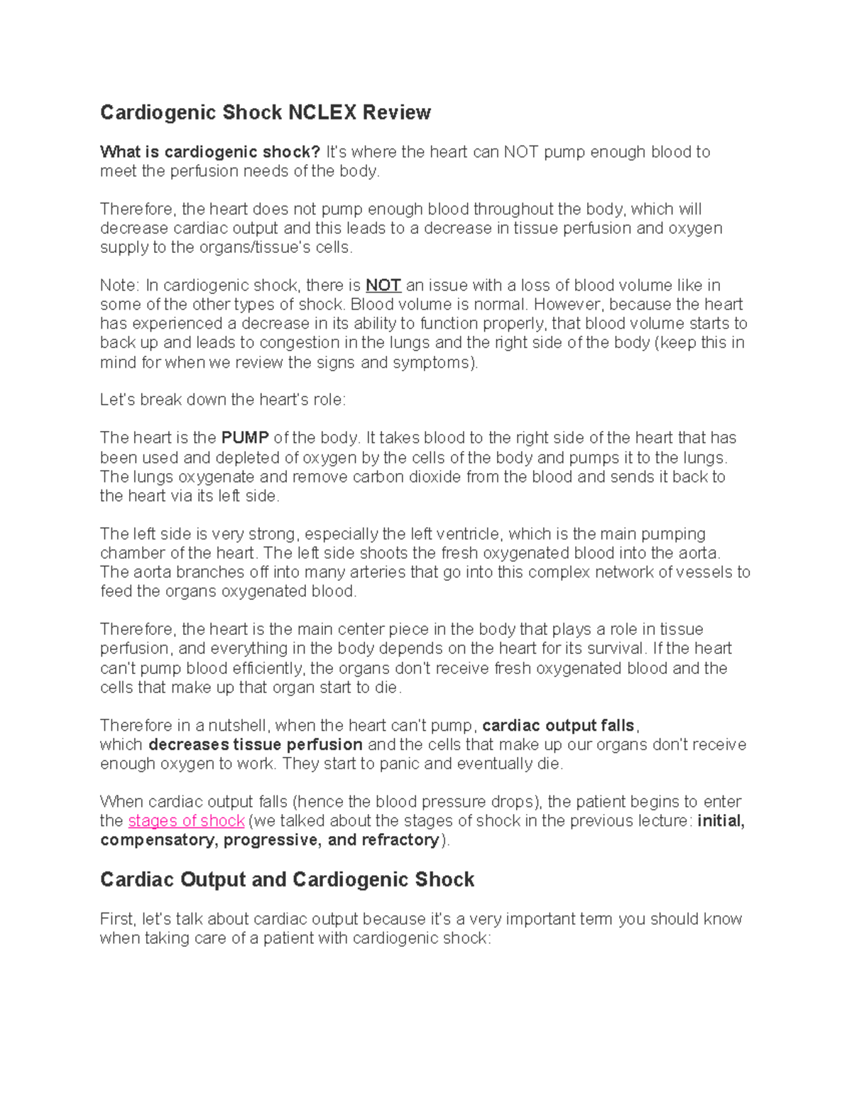 Cardiogenic Shock Nclex Review Cardiogenic Shock NCLEX Review What is