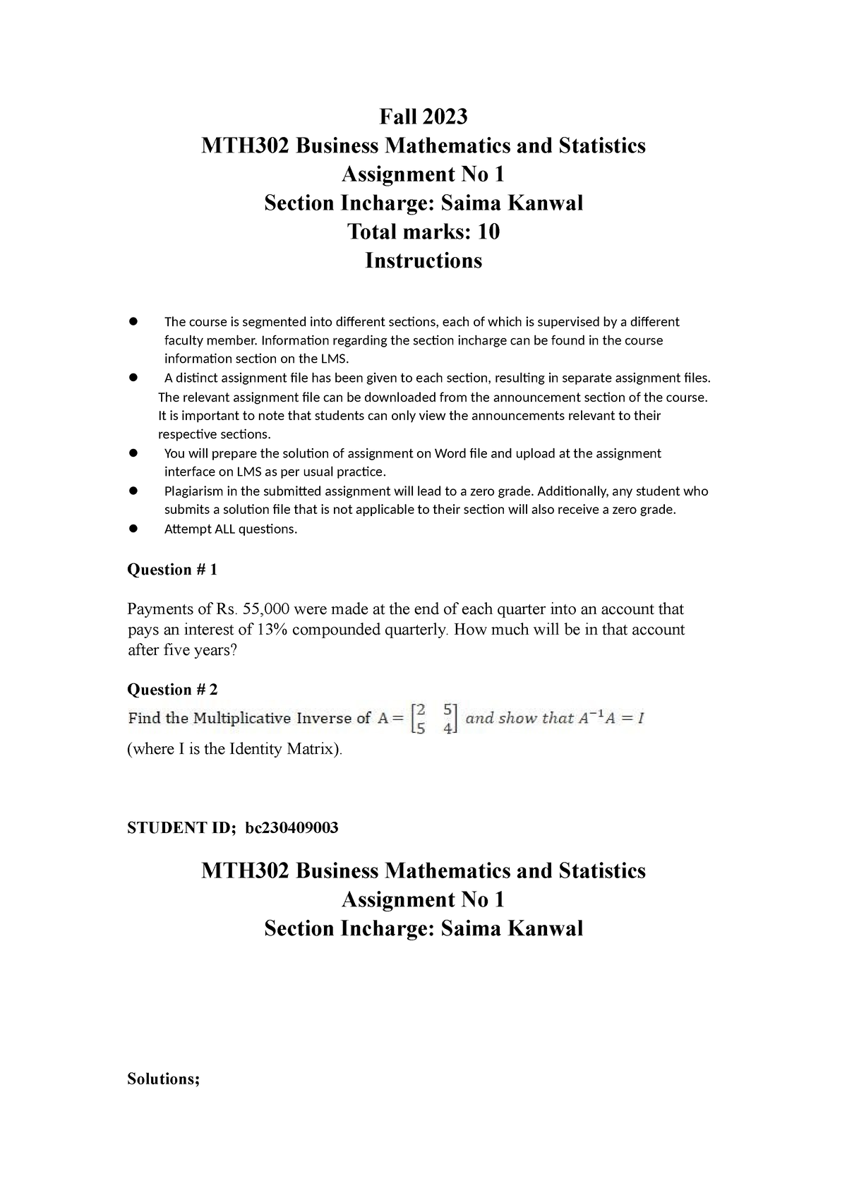 mth302 assignment solution 2023 pdf