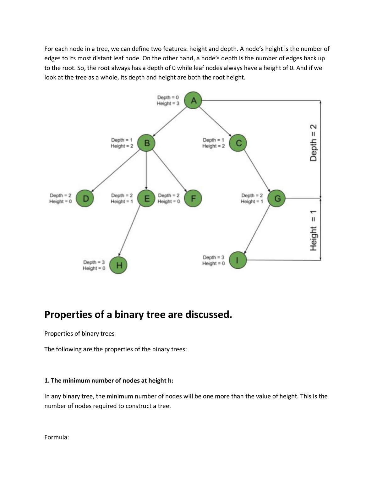 Binary Tree Property For Each Node In A Tree We Can Define Two Features Height And Depth A 9917