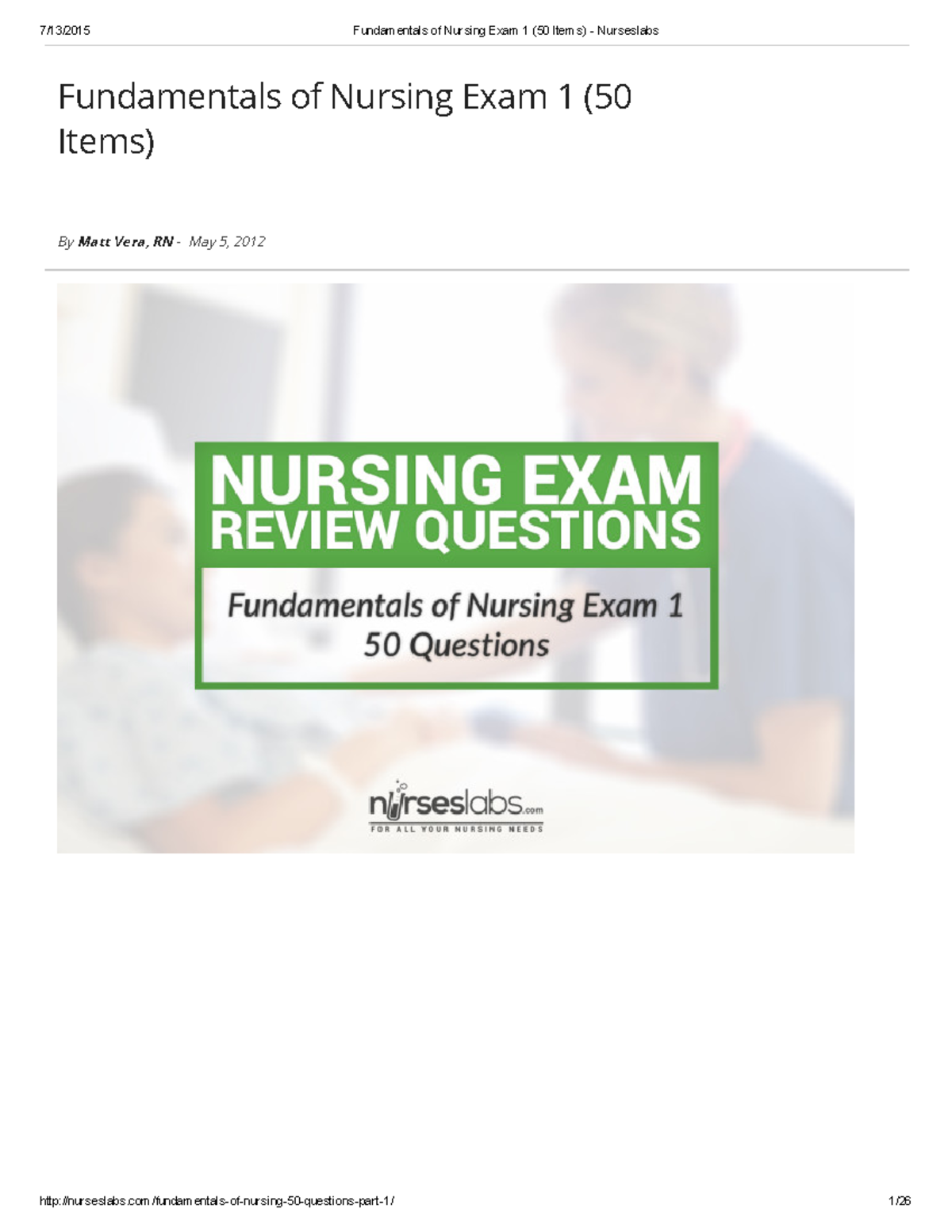 Fundamentals of Nursing Exam 1 - This exam will run you through the ...