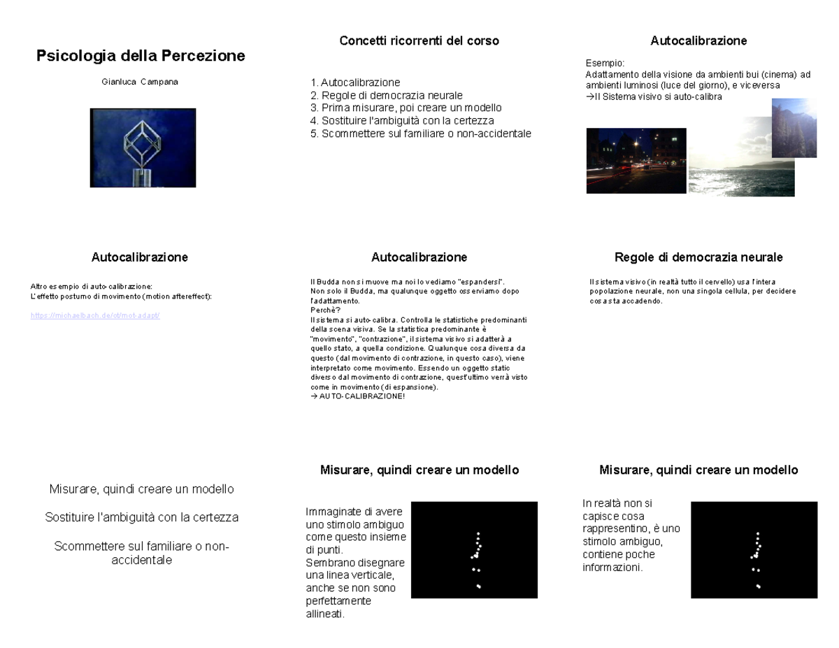 Scienze Cognitivo-psicologiche Psicologia della percezione - Scienze psicologiche cognitive e