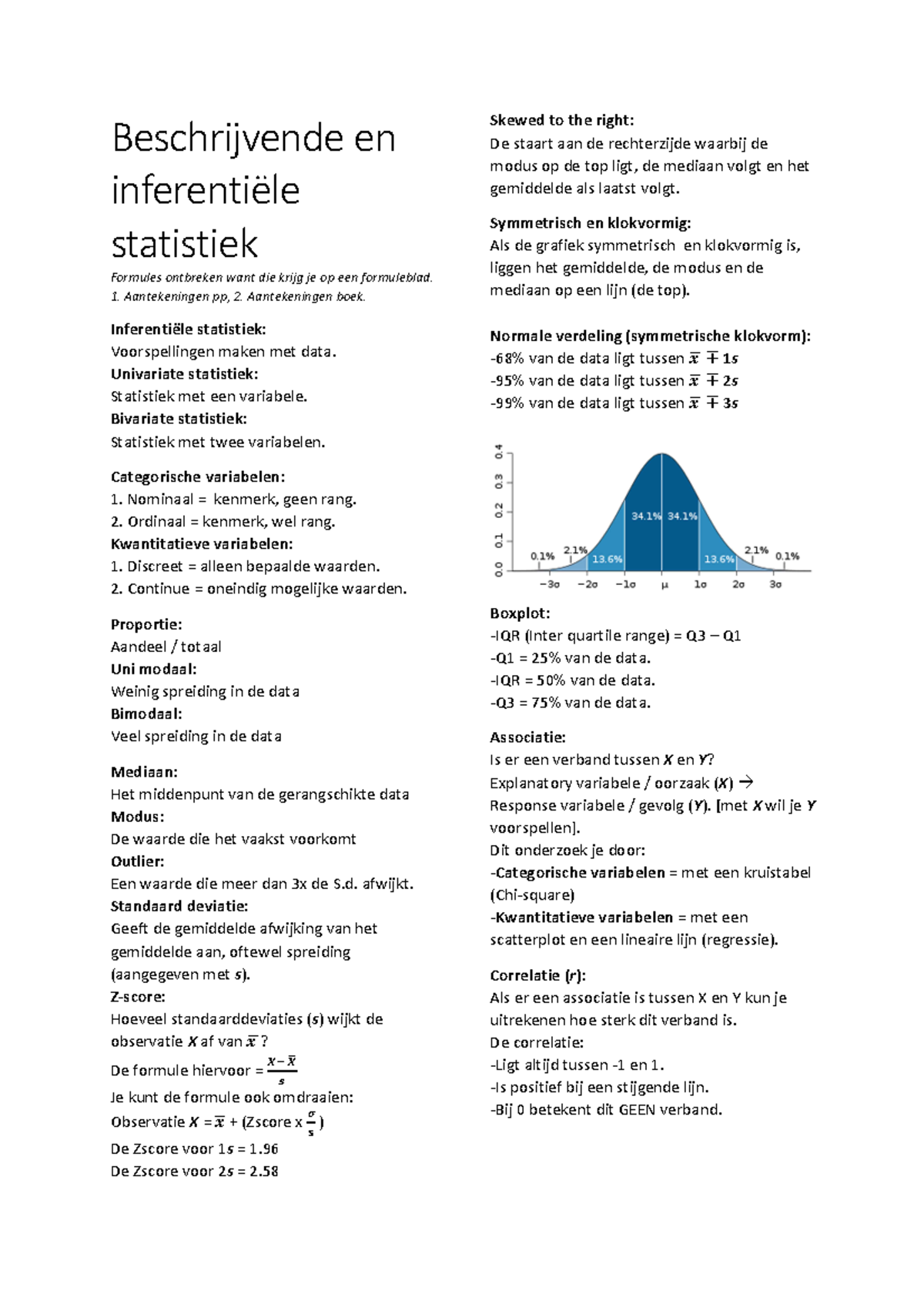 Samenvatting Beschrijvende En Inferentiële Statistiek: Colleges ...