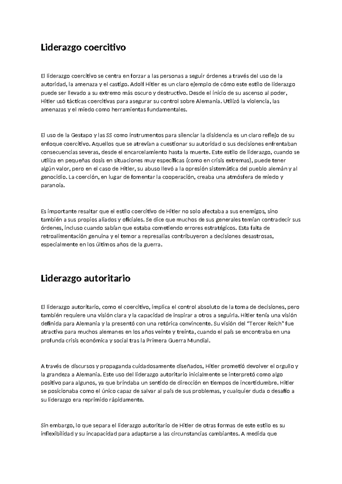Aszxcvb - aasdf - Liderazgo coercitivo El liderazgo coercitivo se ...