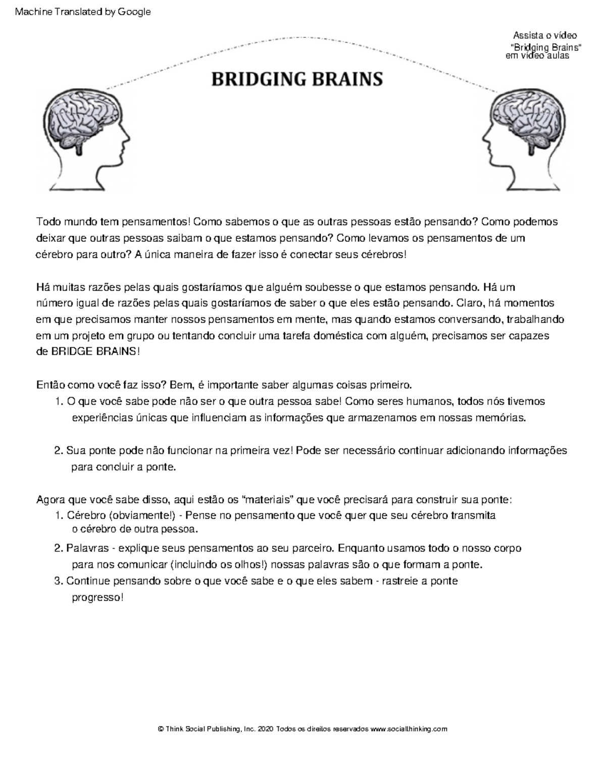 Bridging Brains Thinksheet 2 - © Think Social Publishing, Inc. 2020 ...