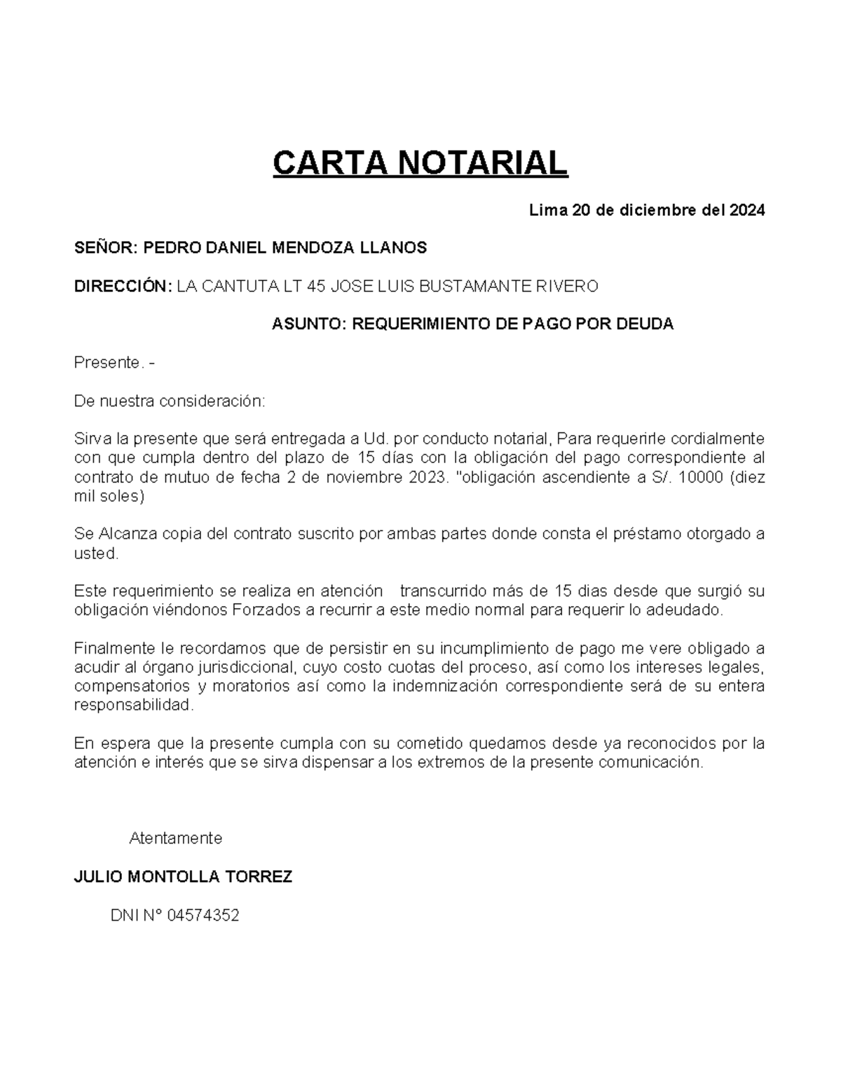 Carta de Poder Notarial por Incumplimiento de Pago - CARTA NOTARIAL ...