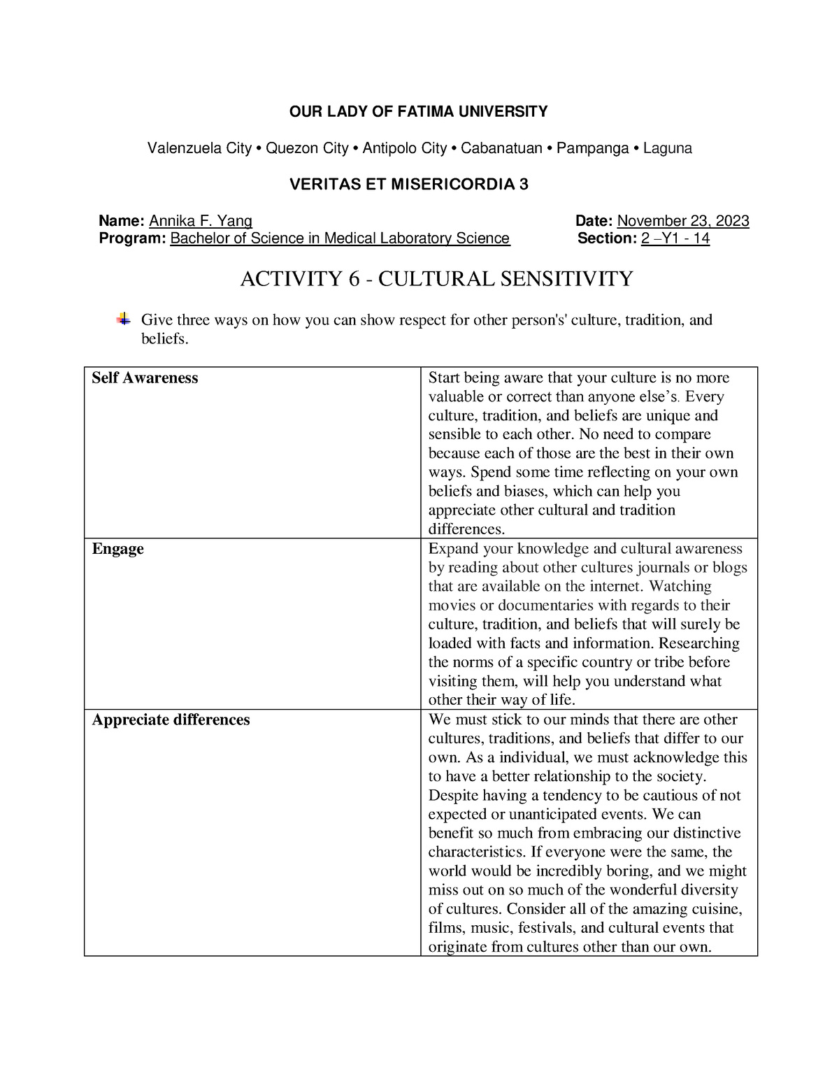 VRTS - ACTIVITY 6 - CULTURAL SENSITIVITY Give three ways on how you can ...