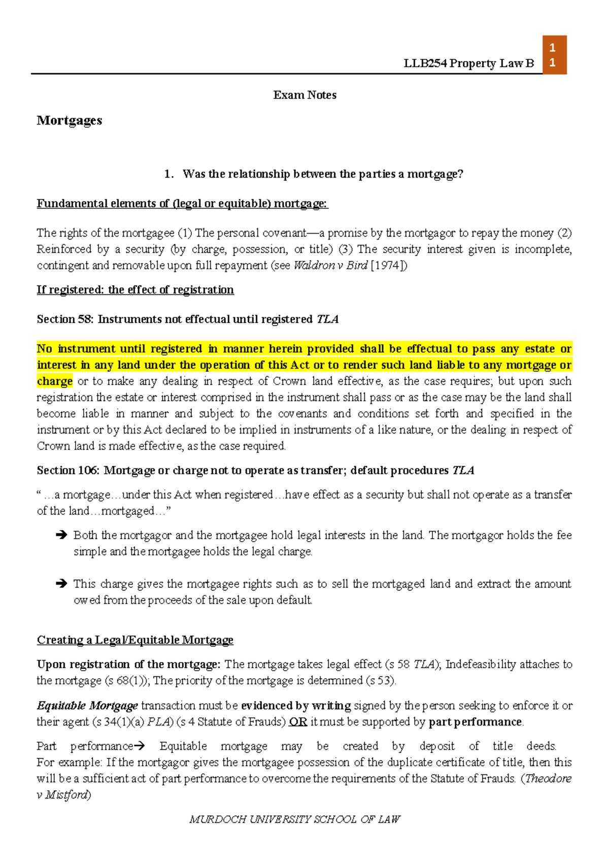 Property Law B Exam Notes - Property Law B Was The Relationship Between ...