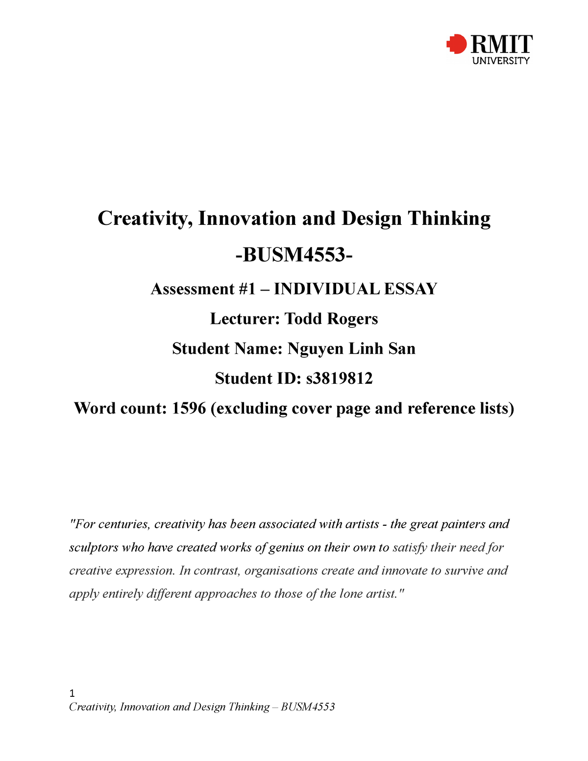 creativity and innovation assignment