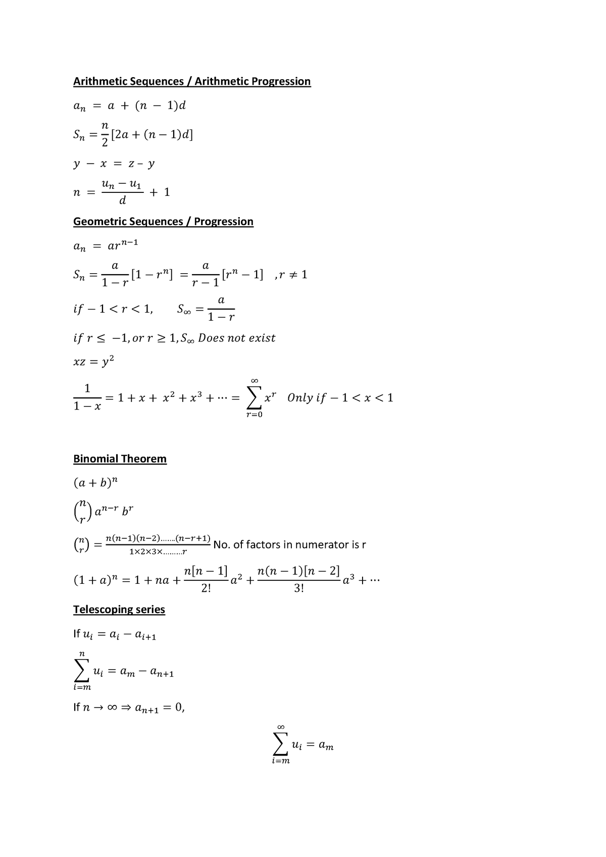 MA1301 Formula LIST PDF - MA1301 - NUS - Studocu