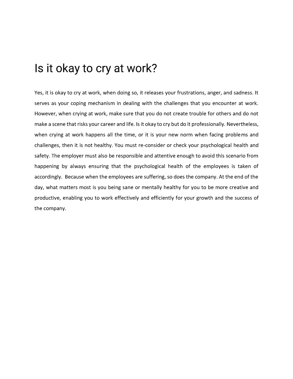 case study is it okay to cry at work