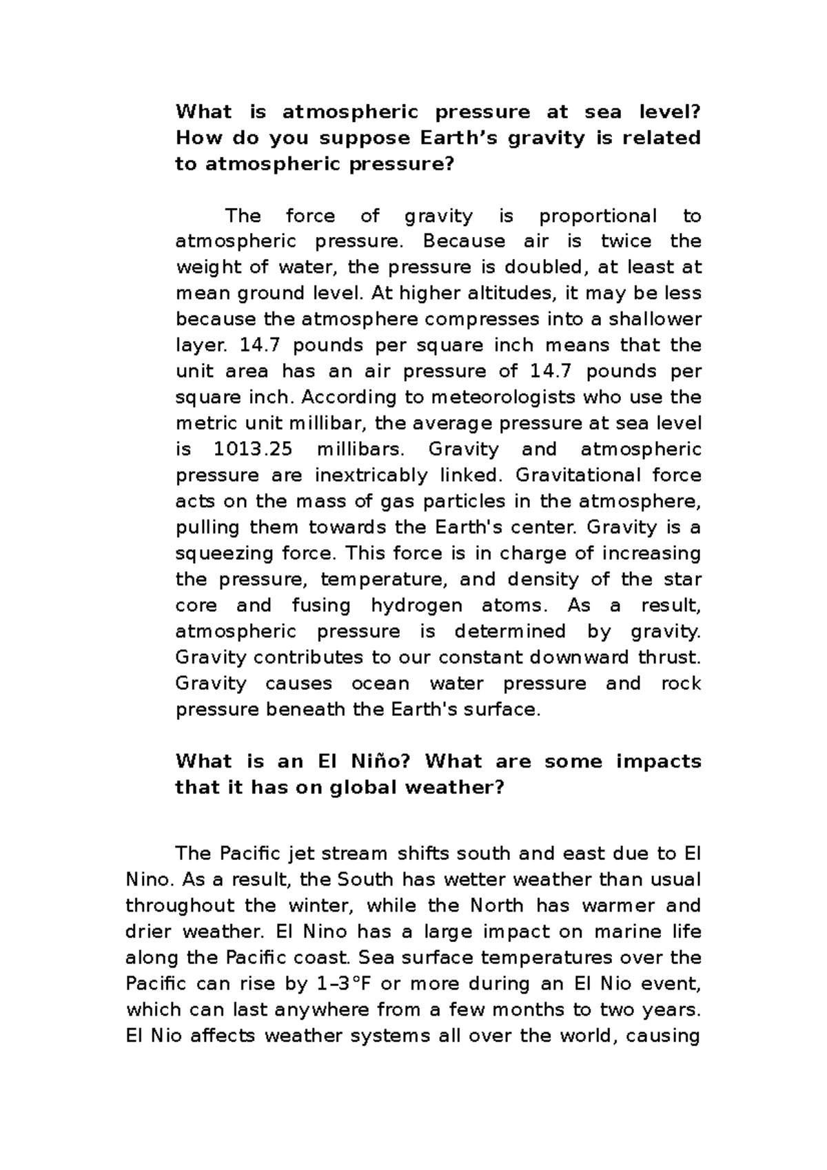 Physical Geography by James Petersen What is atmospheric pressure at