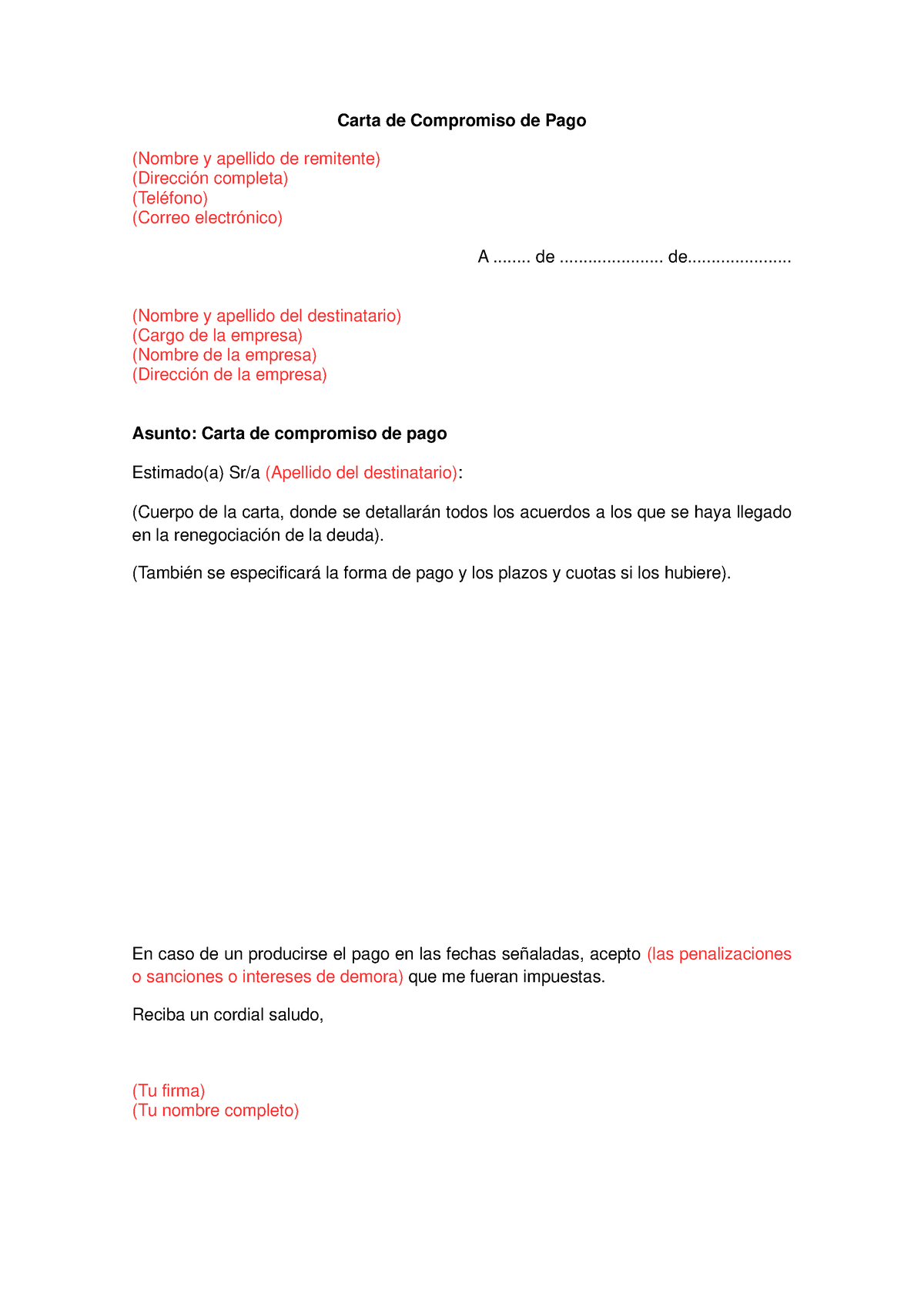 Ejemplo Carta Compromiso Pago Carta De Compromiso De Pago Nombre Y Apellido De Remitente 2970