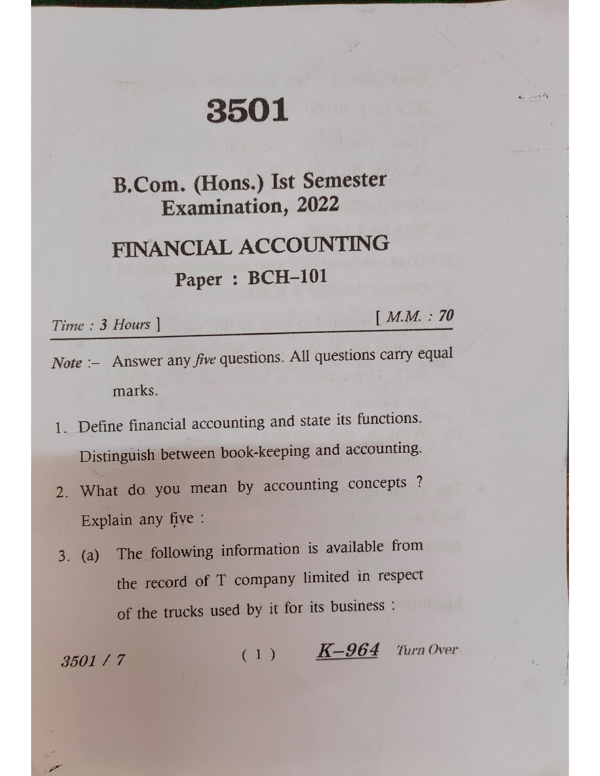 Financial Accounting Bcom(H) Question Paper 2022 - B.com (hons) - Studocu