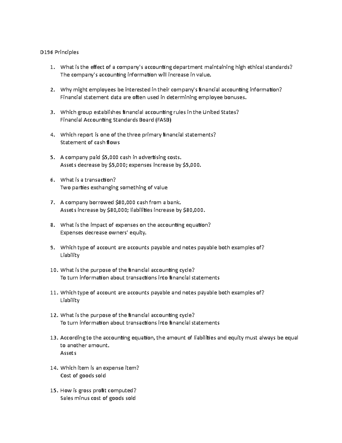 D196 Principles Q & A - Practice Questions and answers - D196 ...