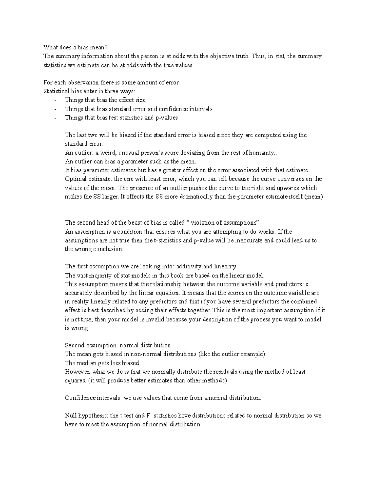 301 chapter 6 - notes of lecture 6 - What does a bias mean? The summary ...