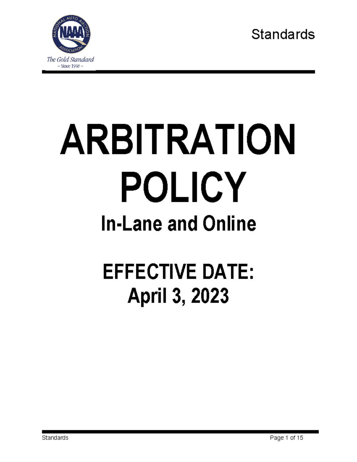 NAAA Arbitration Policy Effective April 2023 Final Standards