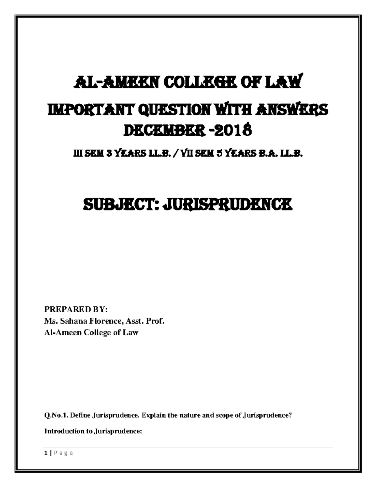 Jurisprudence- Dec 2018 SEM 3 - AL-AMEEN COLLEGE OF LAW IMPORTANT ...